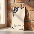 Personalized Royal Peacock Bloom gift tag in navy and gold Art Nouveau ink on ivory card — front design reading Warm Wishes, Vinit & Arti Kumar